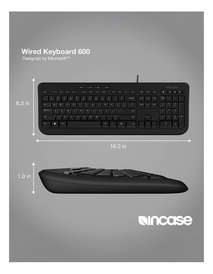 Incase Designed by Microsoft Desktop 600 Wired Keyboard Black [ANB-00025] image 7