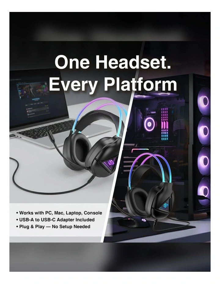 Laser Infinity RGB Wired Gaming Headset PC-WHIFBK-488 image 3