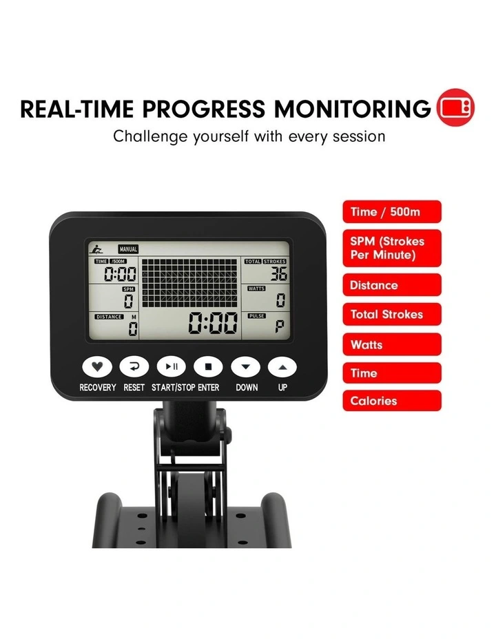Powertrain 13L Water Resistance Rowing Machine Rower for Home Gym Cardio Fitness Equipment LCD image 4