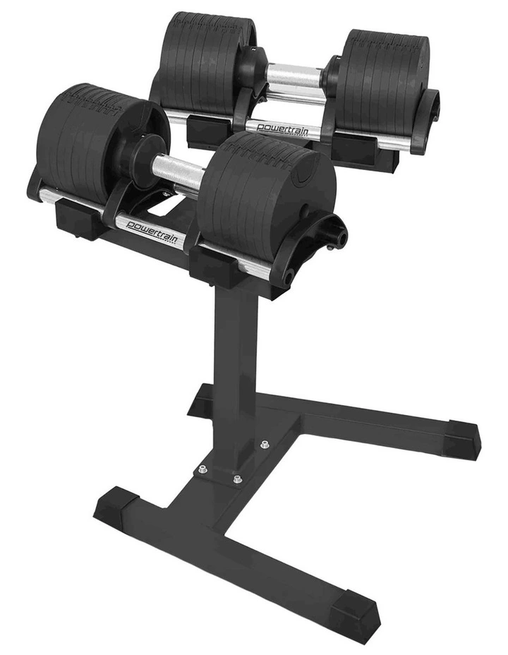 Powertrain Eon Dial Up 90KG Adjustable Dumbbells Pair with Stand - Black image 2