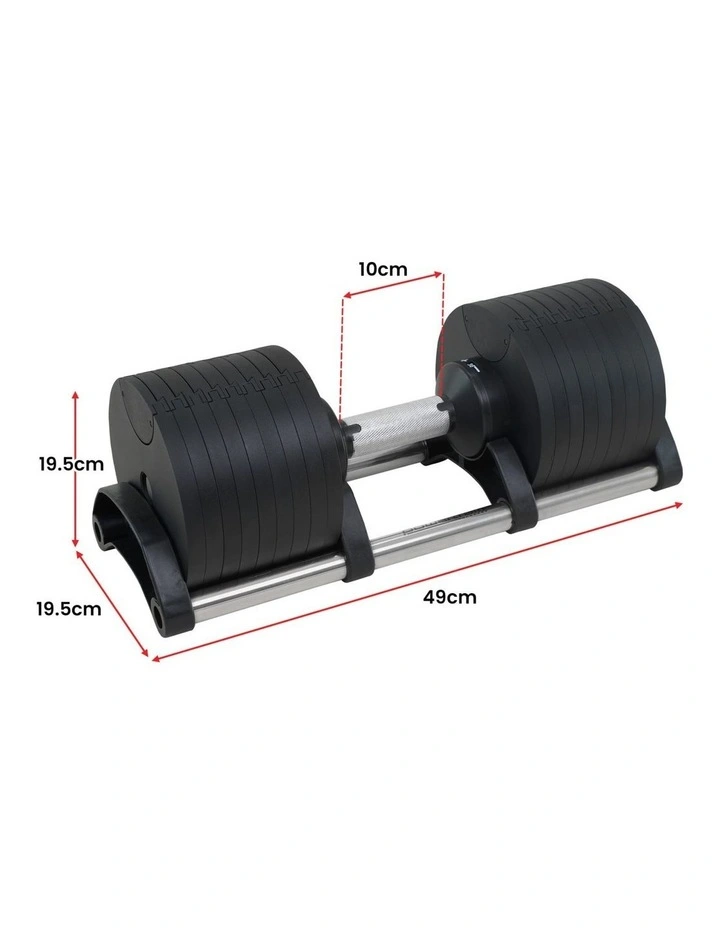 Powertrain Eon Dial Up 90KG Adjustable Dumbbells Pair with Stand - Black image 4