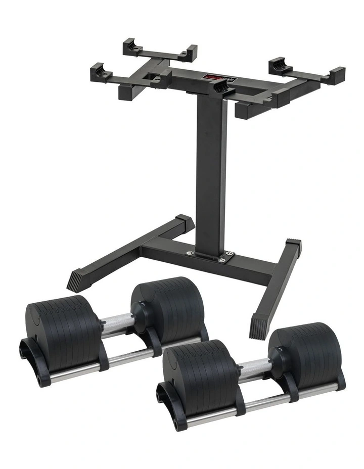 Powertrain Eon Dial Up 90KG Adjustable Dumbbells Pair with Stand - Black image 5
