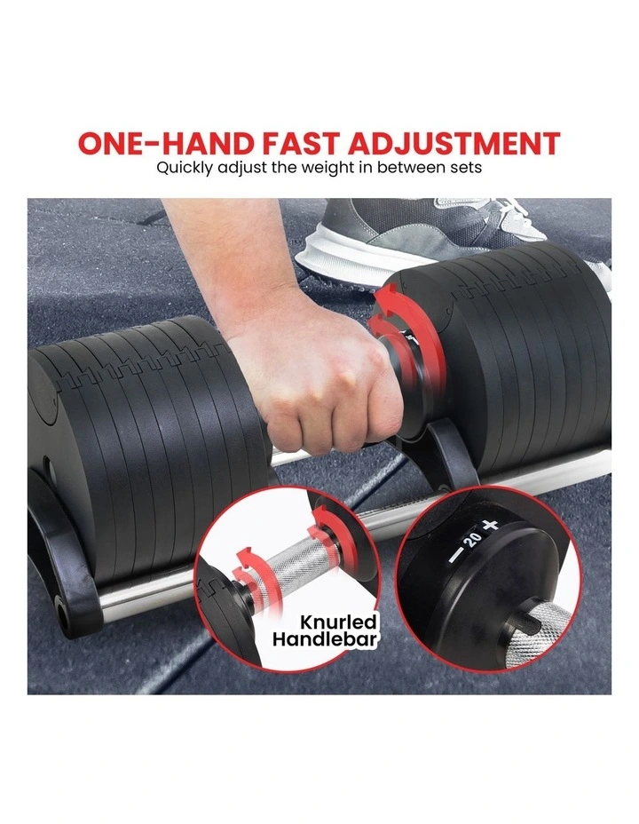 Powertrain Eon Dial Up 90KG Adjustable Dumbbells Pair with Stand - Black image 7