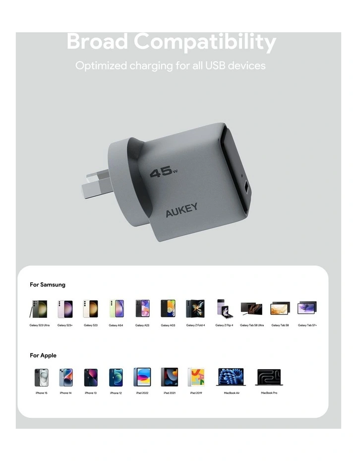 AUKEY PA-C2 Comet 45W PD GaN USB-C Fast Wall Charger. image 5