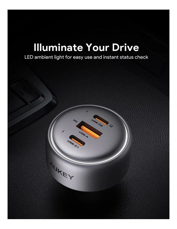 AUKEY CC-P3 Pathfinder Mix 3 100W Fast Car Charger - 3-Port USB-C and USB-A image 6