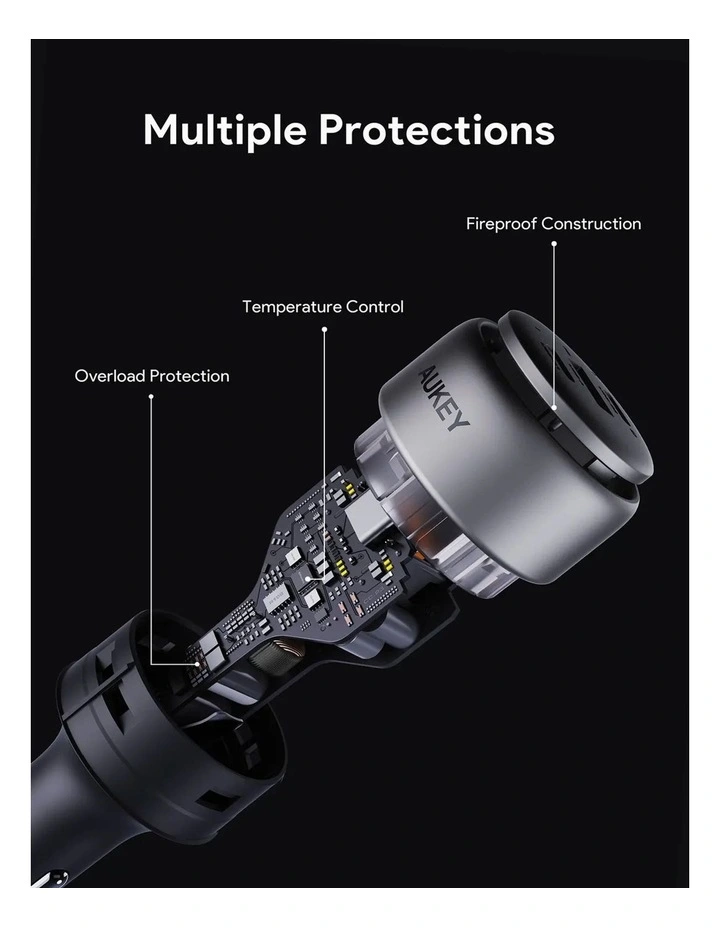 AUKEY CC-P3 Pathfinder Mix 3 100W Fast Car Charger - 3-Port USB-C and USB-A image 7