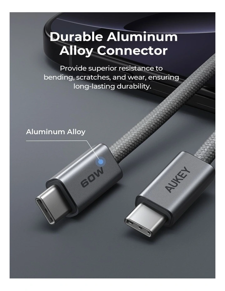AUKEY CB-DCC061 Circlet Blink 1m 60W DTY Braided USB-C to C Cable image 3