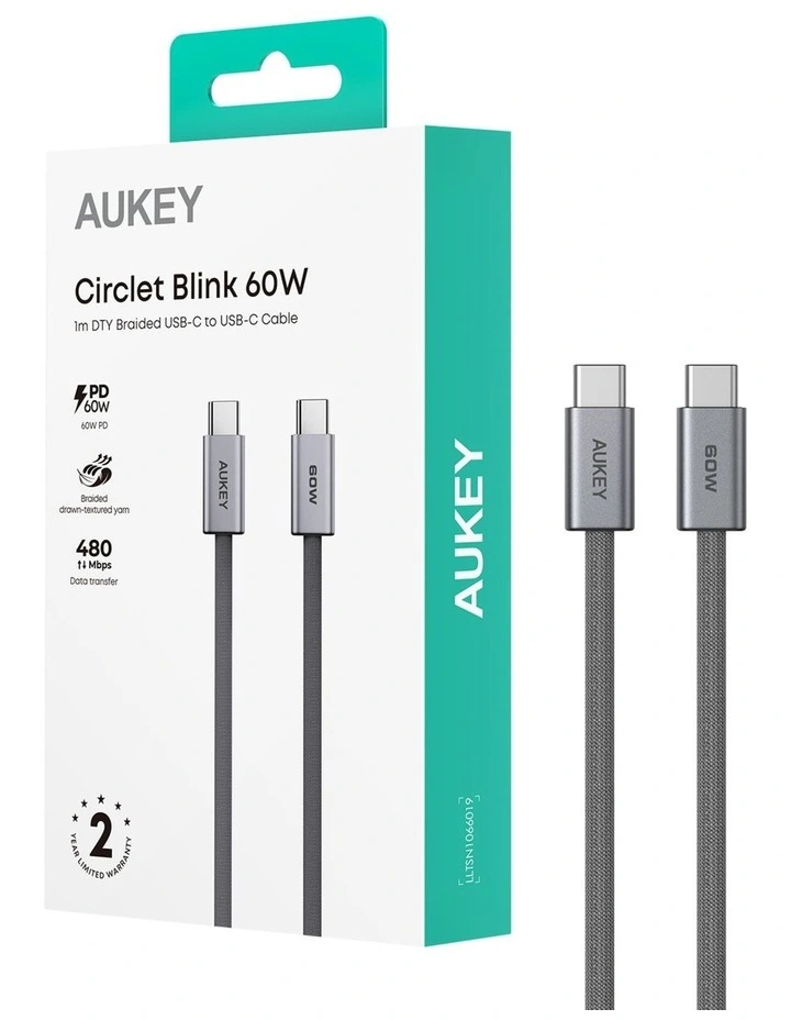 AUKEY CB-DCC061 Circlet Blink 1m 60W DTY Braided USB-C to C Cable image 6