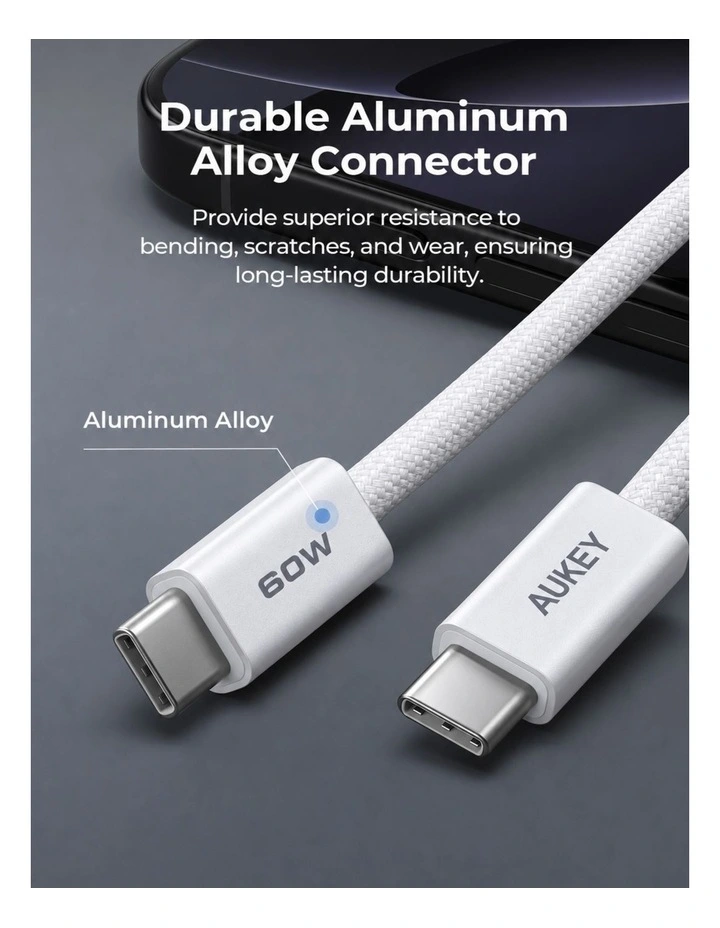 AUKEY CB-DCC061 Circlet Blink 1m 60W DTY Braided USB-C to C Cable image 3