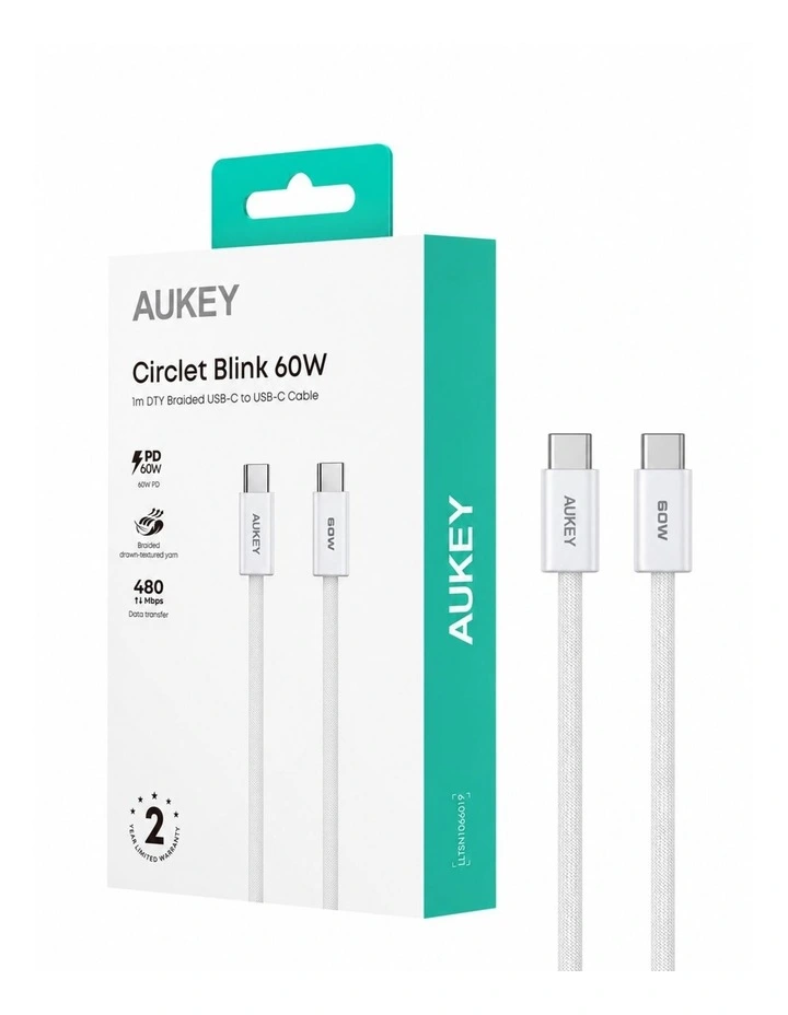 AUKEY CB-DCC061 Circlet Blink 1m 60W DTY Braided USB-C to C Cable image 6