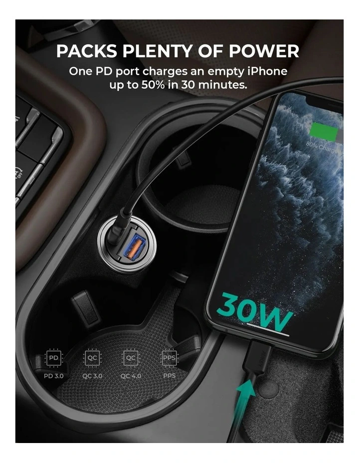 AUKEY CC-A3 Nano Car Charger Dual port 30W image 3