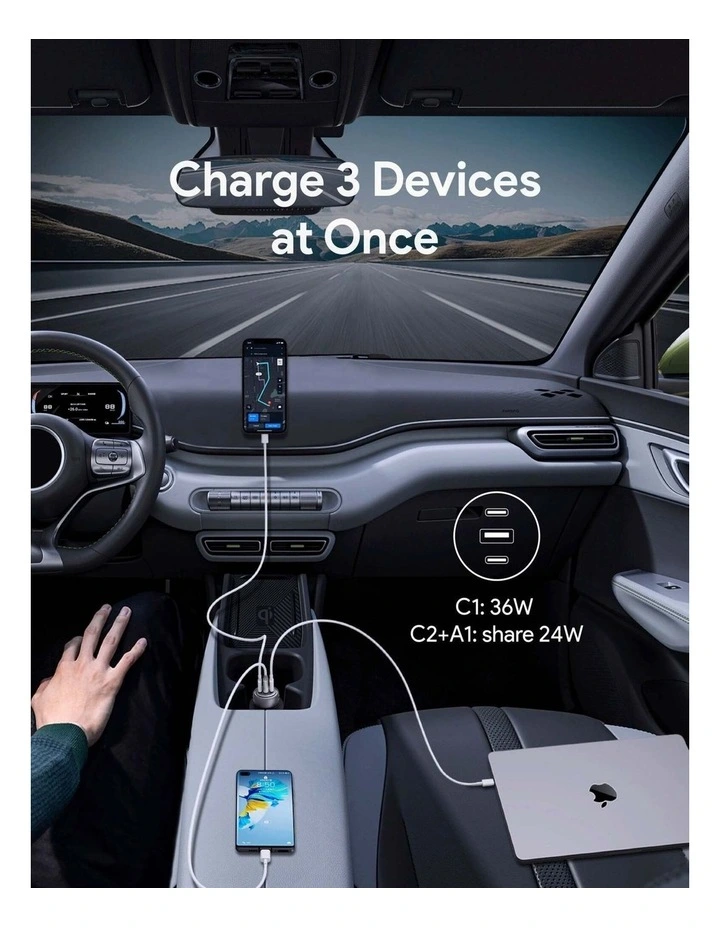 AUKEY Pathfinder Mix 3 CC-P1 66W 3-Port Fast Car Charger image 4
