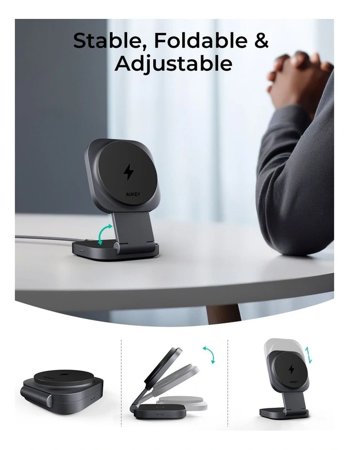 AUKEY MagFusion L LC-MC211 Qi2 Foldable 2-in-1 Magnetic Wireless Charger image 3