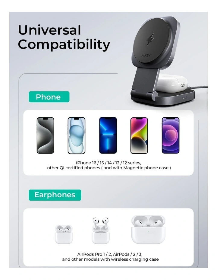 AUKEY MagFusion L LC-MC211 Qi2 Foldable 2-in-1 Magnetic Wireless Charger image 7