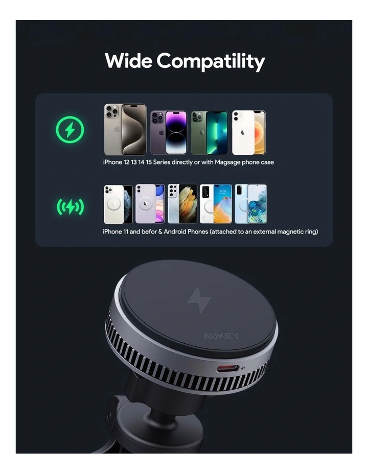 AUKEY MagFusion Dash Pro HD-MC13A Qi2 Active Cooling 15W Magnetic Car Charger Mount image 3