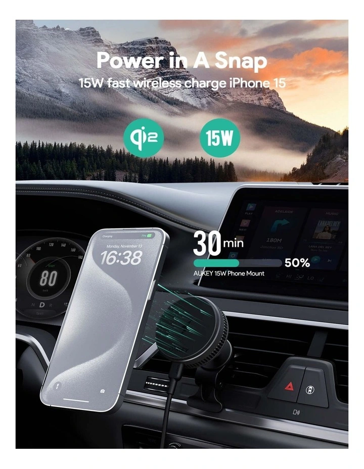 AUKEY MagFusion Dash Pro HD-MC13A Qi2 Active Cooling 15W Magnetic Car Charger Mount image 7