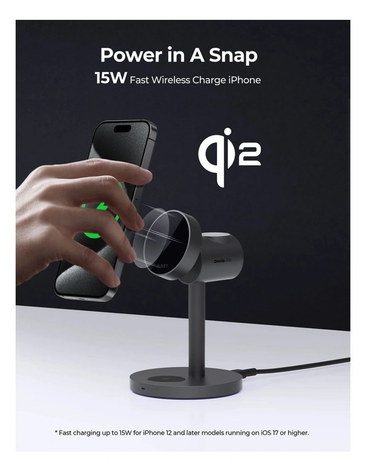 AUKEY LC-MC311 MagFusion 3-in-1 Qi2 Magnetic Fast Wireless Charging Station image 5