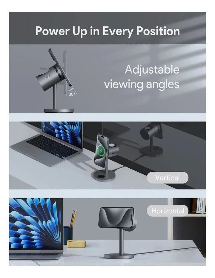 AUKEY LC-MC311A MagFusion 3-in-1 Pro Qi2 Active Cooling Wireless Charging Station. image 4