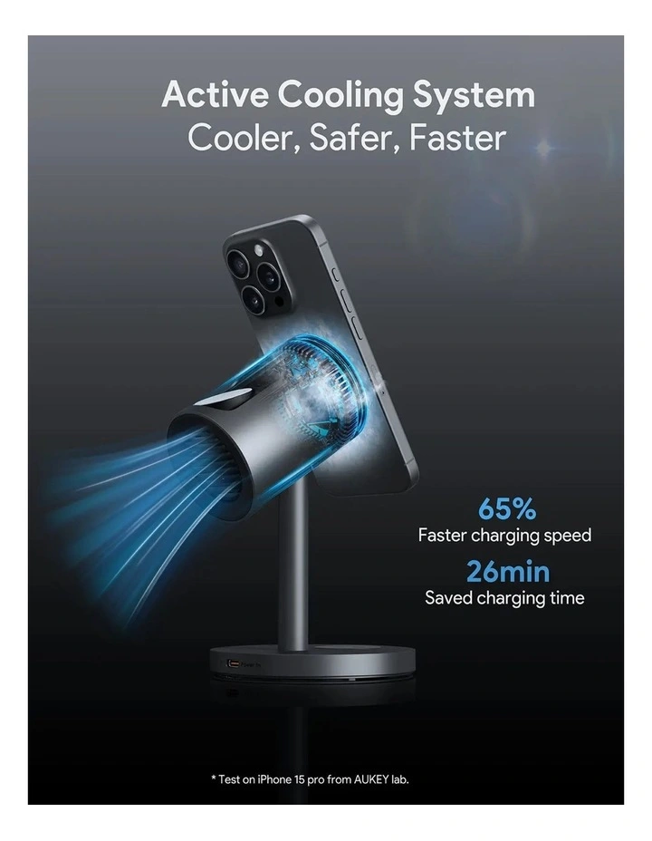AUKEY LC-MC311A MagFusion 3-in-1 Pro Qi2 Active Cooling Wireless Charging Station. image 6