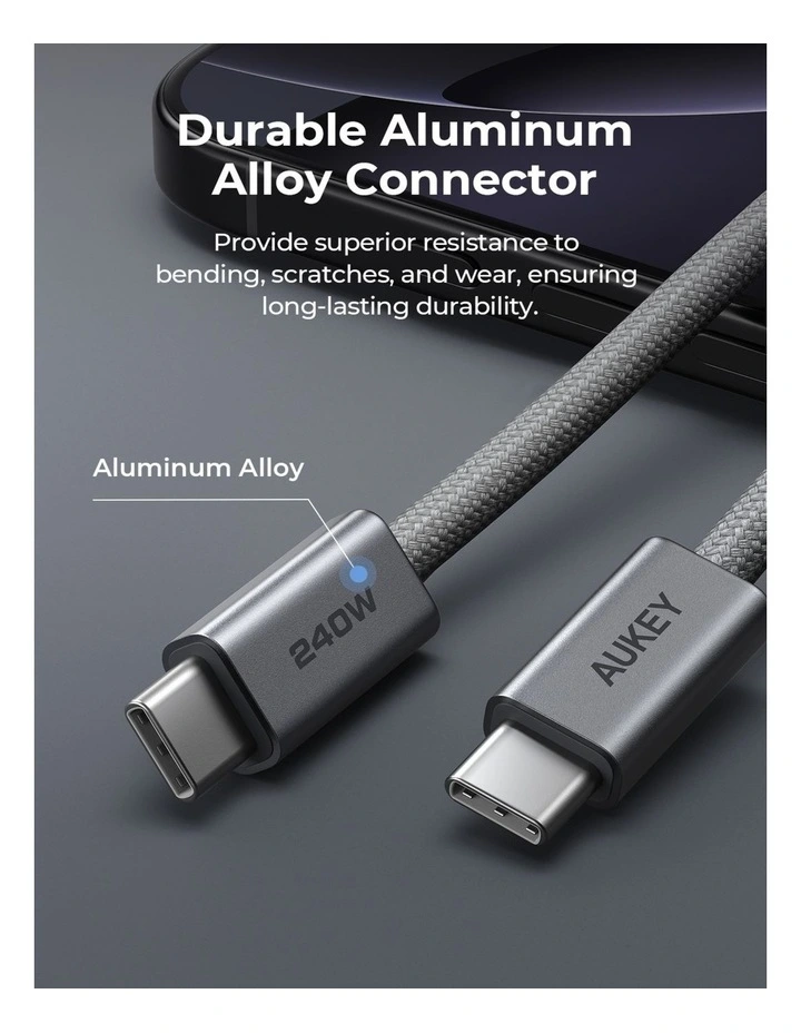 AUKEY CB-DCC242 Circlet Blink 1.8m 240W DTY Braided USB-C to USB-C Cable image 4