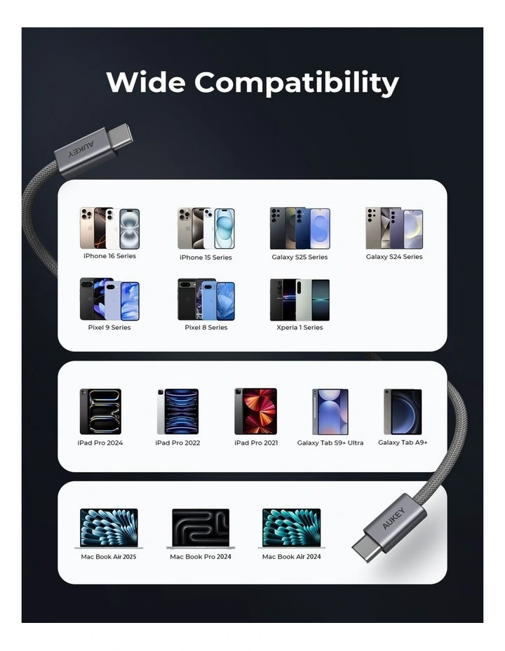 AUKEY CB-DCC242 Circlet Blink 1.8m 240W DTY Braided USB-C to USB-C Cable image 6