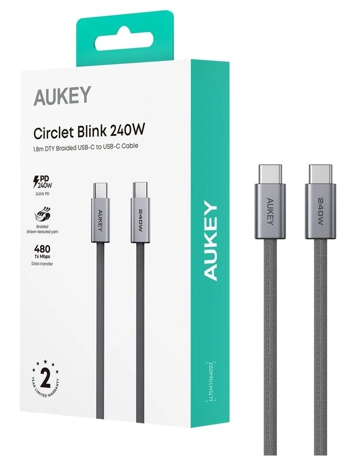 AUKEY CB-DCC242 Circlet Blink 1.8m 240W DTY Braided USB-C to USB-C Cable image 7
