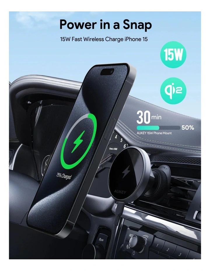 AUKEY MagFusion Dash HD-MC13 Qi2 Magnetic 15W Fast Wireless Charging Phone Mount image 3