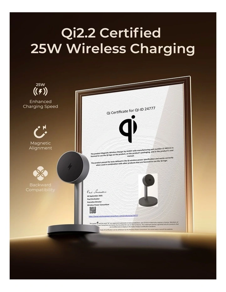AUKEY LC-MC111 MagFusion 1X Magnetic 25W Wireless Charging Stand image 7