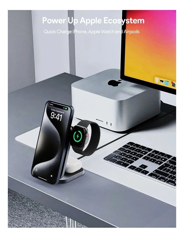 AUKEY LC-MC312 MagFusion Z Pro Qi2 3-in-1 Foldable Magnetic Fast Wireless Charging Station image 2