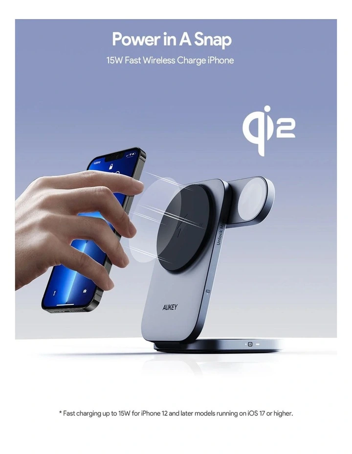 AUKEY LC-MC312 MagFusion Z Pro Qi2 3-in-1 Foldable Magnetic Fast Wireless Charging Station image 3