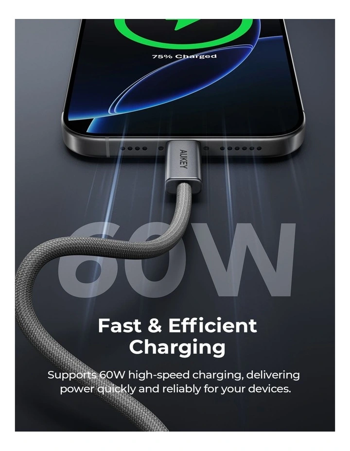 AUKEY CB-DCC062 Circlet Blink 1.8m 60W DTY Braided USB-C to USB-C Cable image 5