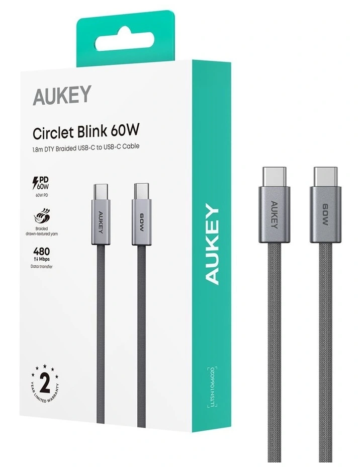 AUKEY CB-DCC062 Circlet Blink 1.8m 60W DTY Braided USB-C to USB-C Cable image 6