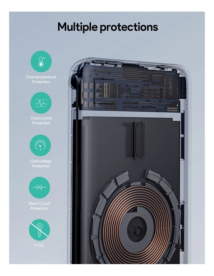 AUKEY PBMS05 MagFusion 6700mAh Qi2 Magnetic Wireless Charging Power Bank image 7