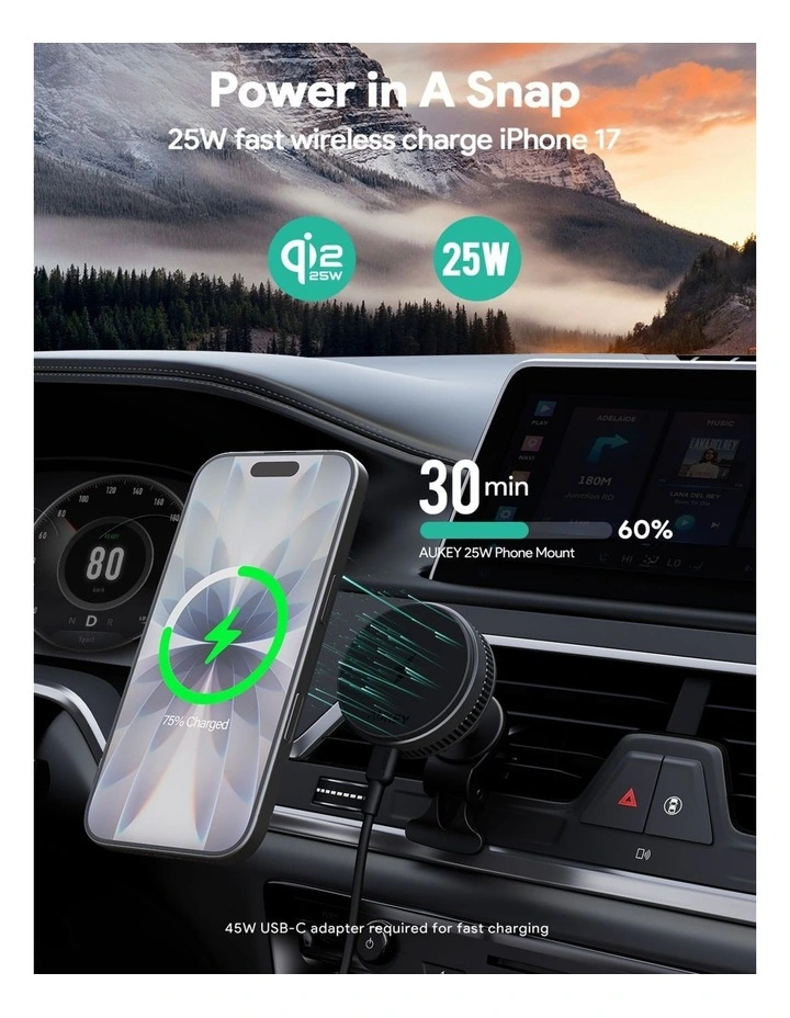 AUKEY HD-MC13AP MagFusion Dash Pro Plus Qi2.2 25W Active Cooling Wireless Charging Phone Mount image 2
