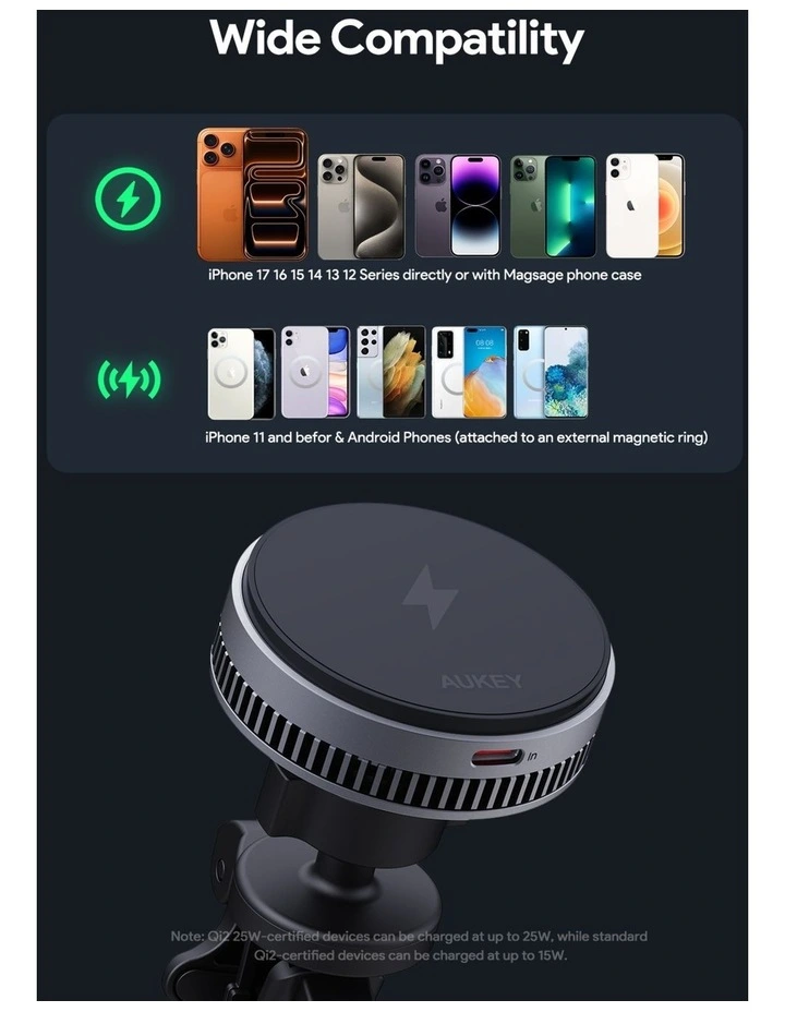 AUKEY HD-MC13AP MagFusion Dash Pro Plus Qi2.2 25W Active Cooling Wireless Charging Phone Mount image 7