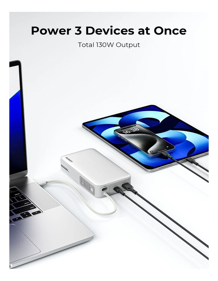 AUKEY Spark Sling 20,000mAh 130W Power Bank w/ Built-In USB-C Cable PB-Y48 image 3