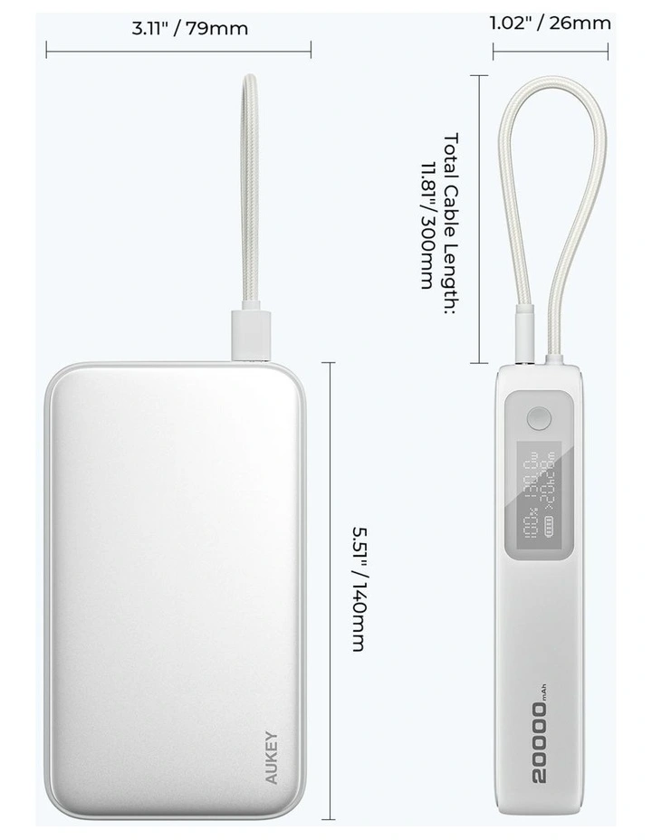 AUKEY Spark Sling 20,000mAh 130W Power Bank w/ Built-In USB-C Cable PB-Y48 image 7