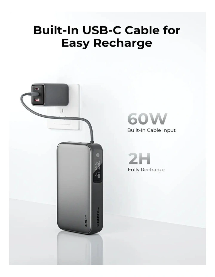 AUKEY PB-Y48 Spark Sling 20000 Power Bank with Built in USB-C Cable image 3