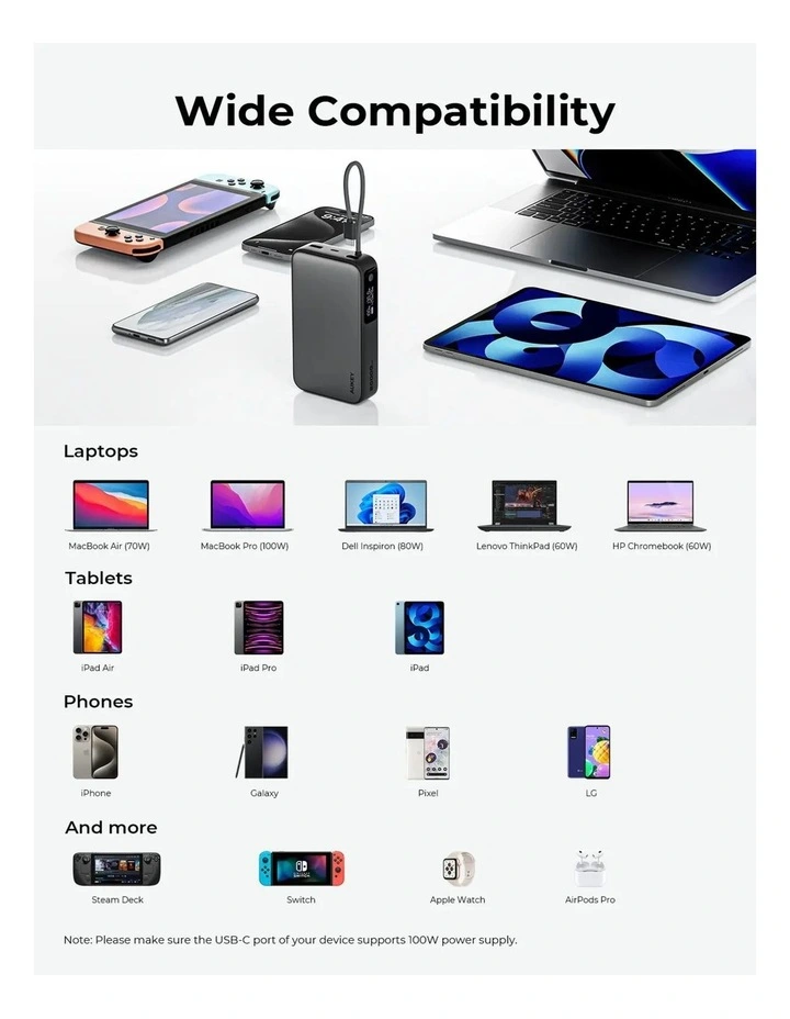 AUKEY PB-Y48 Spark Sling 20000 Power Bank with Built in USB-C Cable image 7
