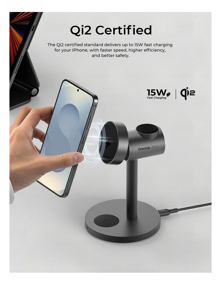 AUKEY LC-MC311G MagFusion 3-in-1 Qi2 Magnetic Fast Wireless Charging Station for Samsung. image 2