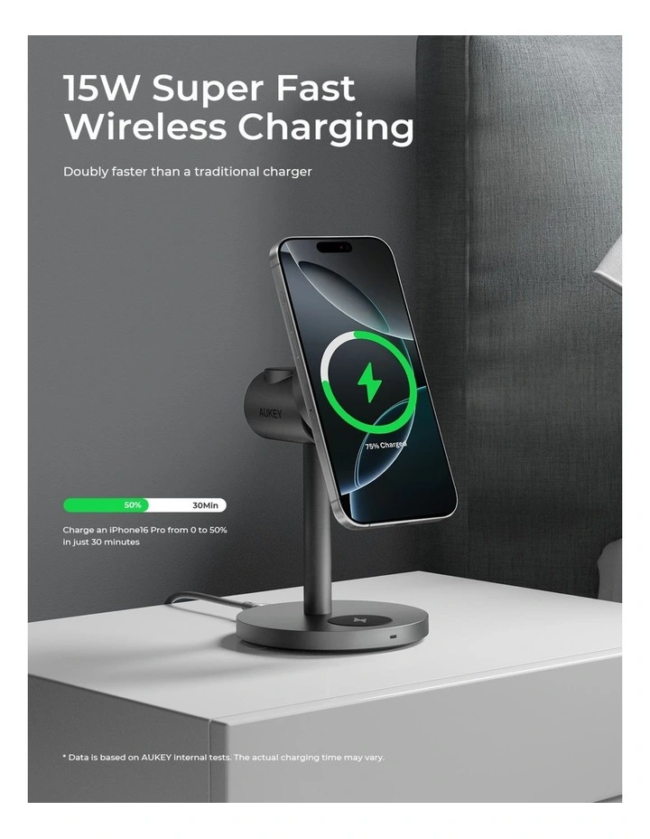 AUKEY LC-MC311G MagFusion 3-in-1 Qi2 Magnetic Fast Wireless Charging Station for Samsung. image 4