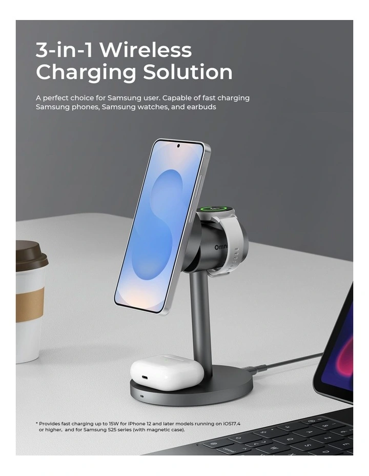 AUKEY LC-MC311G MagFusion 3-in-1 Qi2 Magnetic Fast Wireless Charging Station for Samsung. image 6