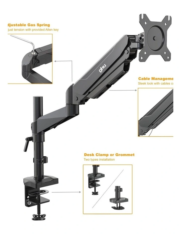 Black Gas Spring Monitor Mount With Full Motion Adjustment And Strong Stable Aluminium Construction image 5