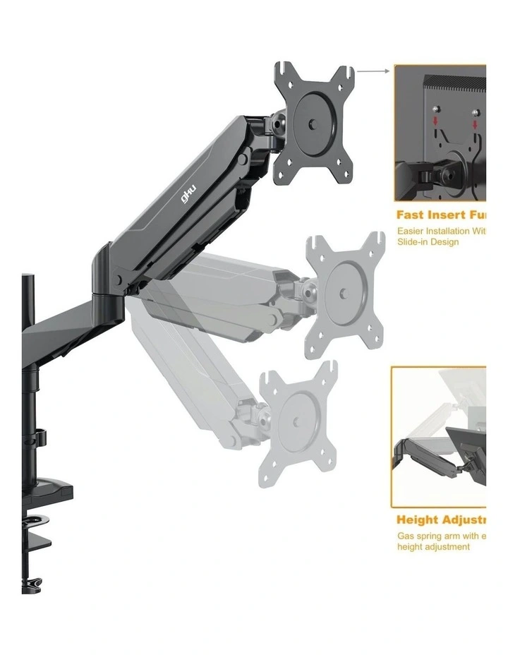 Black Gas Spring Monitor Mount With Full Motion Adjustment And Strong Stable Aluminium Construction image 6
