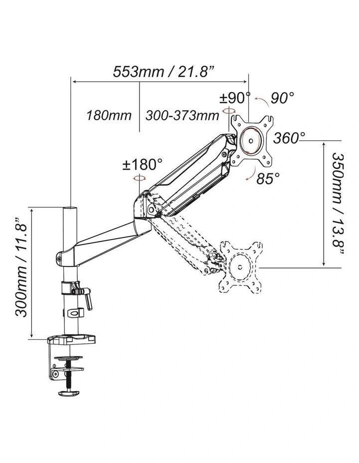 Black Gas Spring Monitor Mount With Full Motion Adjustment And Strong Stable Aluminium Construction image 7
