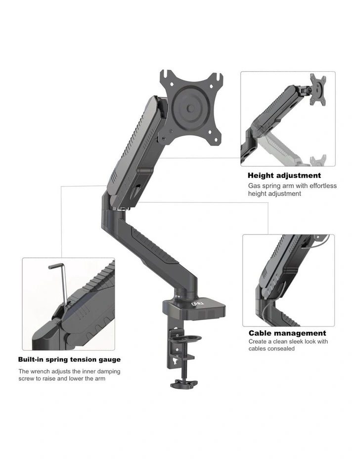 Black 15-27 Monitor Gas Spring Mount, Full Motion, VESA 75x75/100x100 image 3