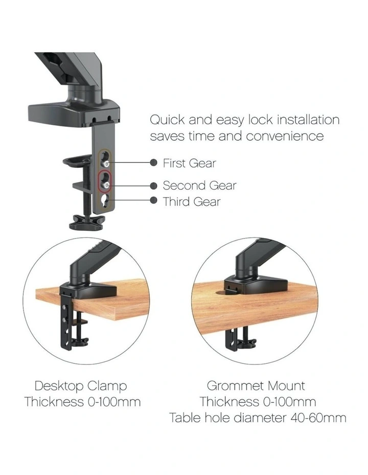 Black 15-27 Monitor Gas Spring Mount, Full Motion, VESA 75x75/100x100 image 4