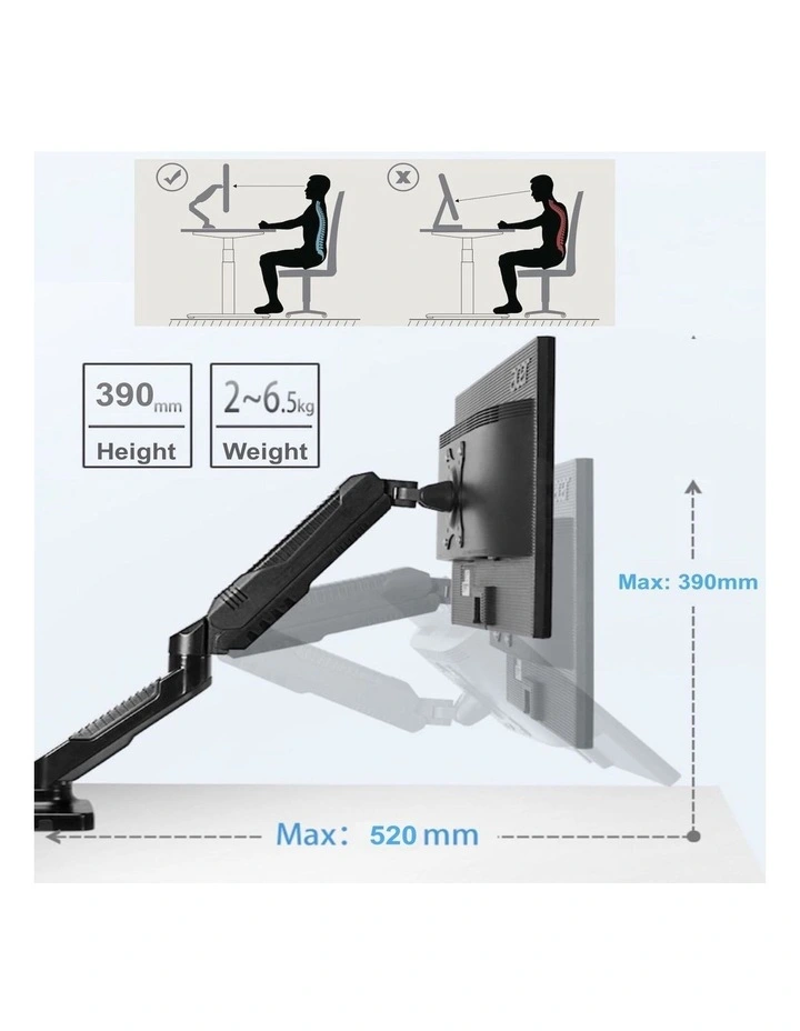 Black 15-27 Monitor Gas Spring Mount, Full Motion, VESA 75x75/100x100 image 6