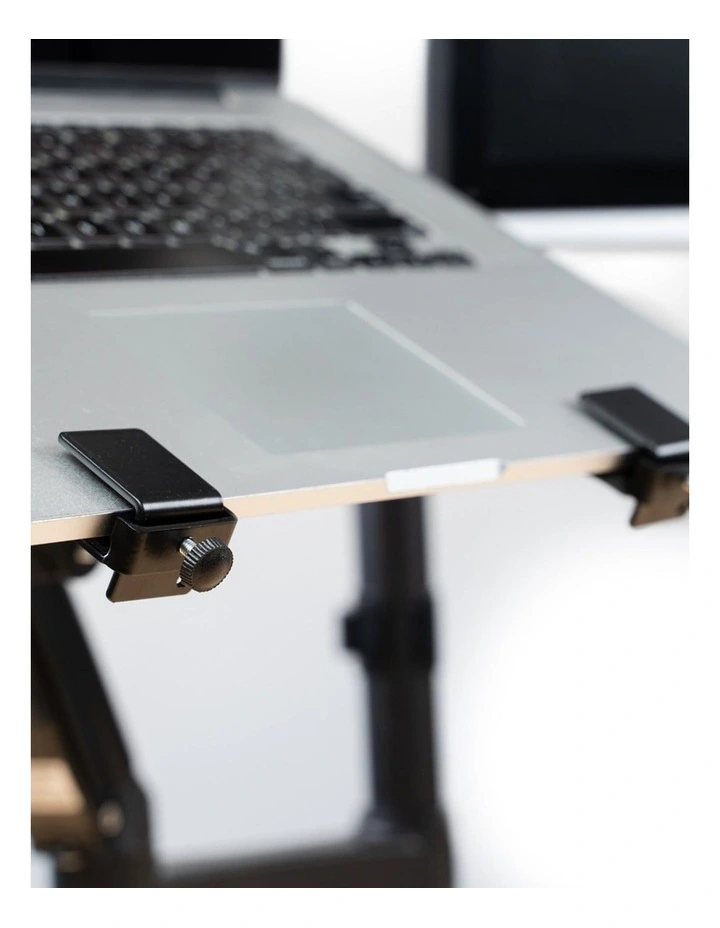 Black Laptop Holder Shelf For Gas Strut Monitor Mount With Secure Clamps image 5
