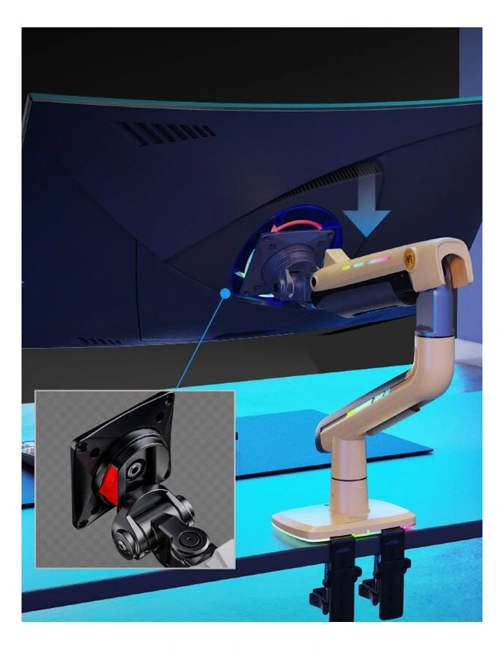 Yellow RGB Heavy Duty Gaming Monitor Arm For Large Screens With Full Motion Flexibility image 6